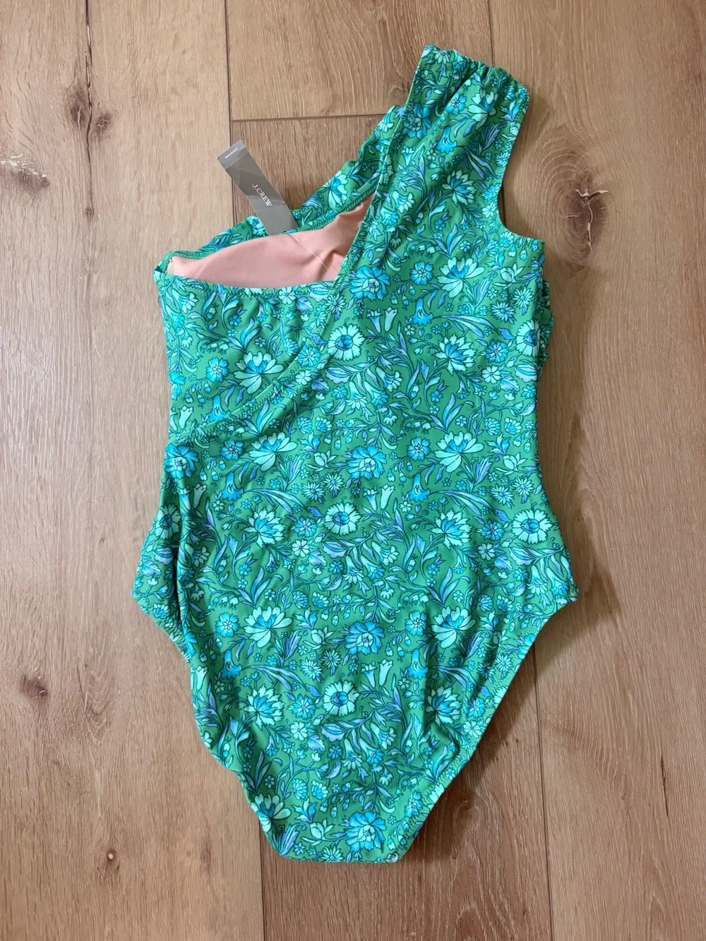 J.Crew Green Floral One-Shoulder Swimsuit